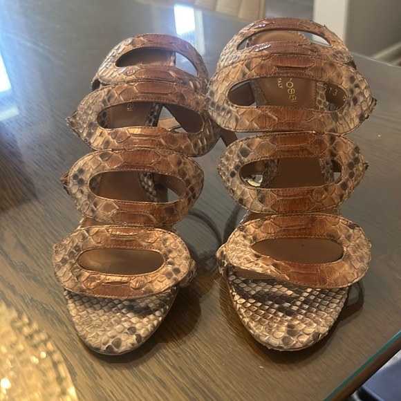Sergio Rossi sandals in snakeskin sand color print. Size 37 - Picture 1 of 4